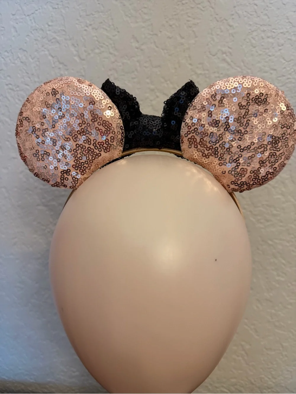 Minnie Mouse Sequined Ear Headband Pink with Black Bow Satin NWOT